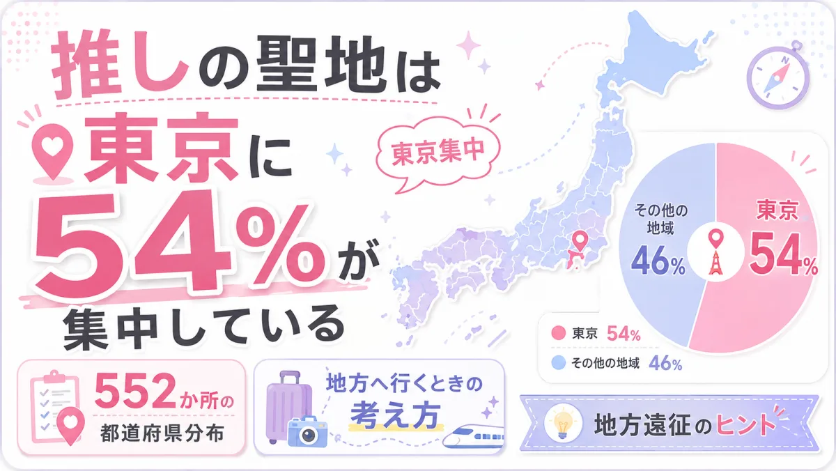 推しの聖地は東京に54%が集中している|552か所の都道府県分布と、地方へ行くときの考え方
