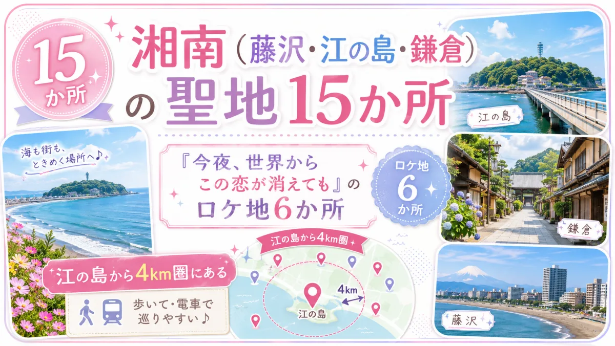 湘南(藤沢・江の島・鎌倉)の聖地15か所|『今夜、世界からこの恋が消えても』のロケ地6か所が江の島から4km圏にある