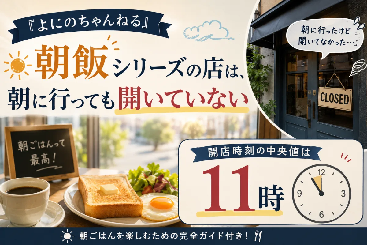 『よにのちゃんねる』朝飯シリーズの店は、朝に行っても開いていない|開店時刻の中央値は11時